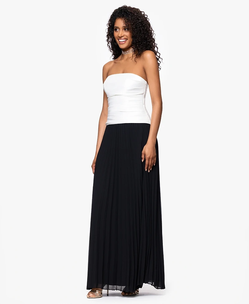 Betsy & Adam Petite Strapless Mixed-Media Dress