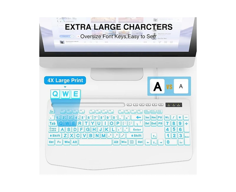 Large Print Backlit Computer Keyboard, Wired Usb with 7-Color Backlight, Easy to Read for Laptop Pc Windows Desktop