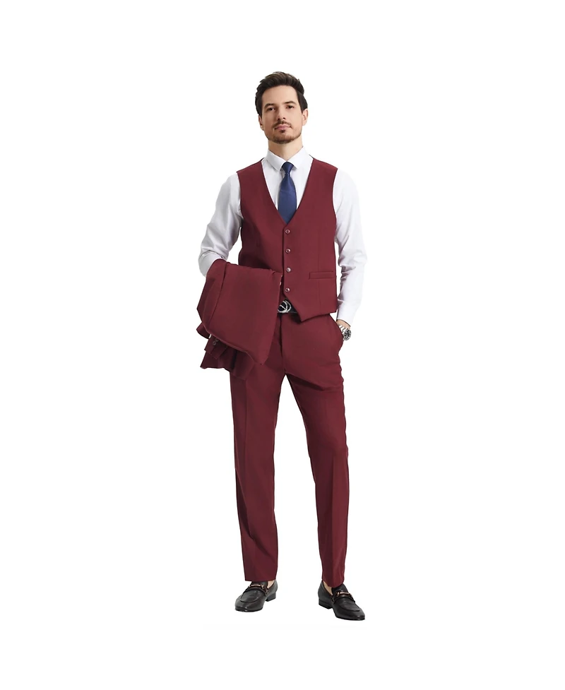 Stacy Adams Men's Hybrid-Fit 3pc Notch Lapel Suit Set, Jacket Vest and Pants