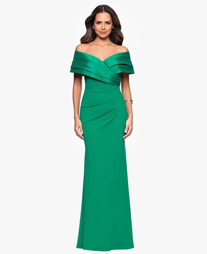 Betsy & Adam Petite Off-The-Shoulder Sweetheart-Neckline Gown
