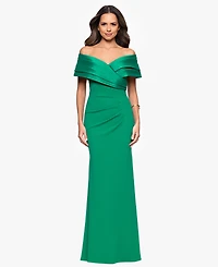 Betsy & Adam Petite Off-The-Shoulder Sweetheart-Neckline Gown
