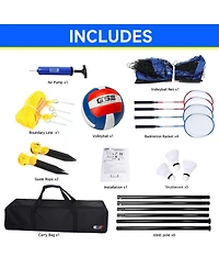Gse Games & Sports Expert Volleyball and Badminton Combo Set with Net,4 Rackets,3 Birds, Pu Volleyball and Carrying Bag (Recreational)