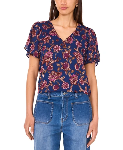 Vince Camuto Women's Flutter-Sleeve V-Neck Blouse