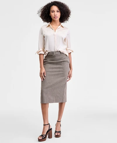 French Connection Women's Houndstooth Belted Midi Skirt