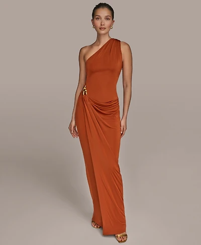 Donna Karan New York Women's Asymmetric Slinky-Knit Gown