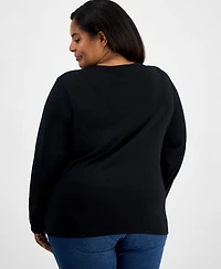 Holiday Lane Plus Festive Tree Long-Sleeve T-Shirt, Macy's Exclusive