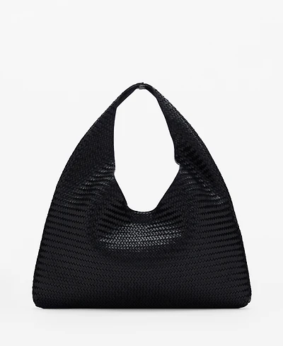 Mango Women's Large Braided Leather Shoulder Bag