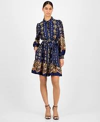 Anne Klein Women's Printed Satin Ruffle-Hem Shirt Dress