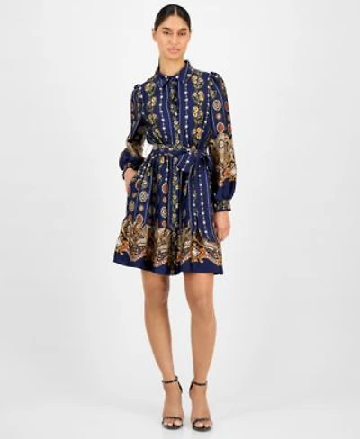 Anne Klein Womens Printed Satin Ruffle Hem Shirt Dress 0p 16