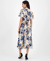 Kasper Floral-Print Tie-Waist Midi Dress, Regular & Petite