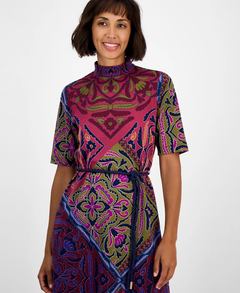 Anne Klein Women's Mock Neck Short-Sleeve Midi Dress