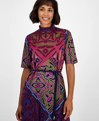 Anne Klein Women's Mock Neck Short-Sleeve Midi Dress