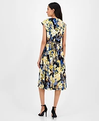 Kasper Women's Printed Cowlneck Tie-Waist Midi Dress