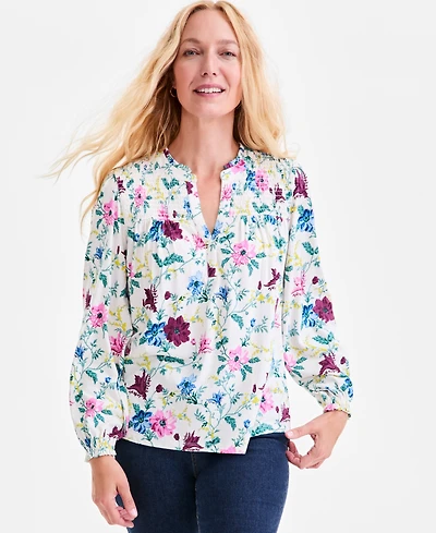 Style & Co Women's Printed Ruffled Smocked-Yoke Top, Macy's Exclusive