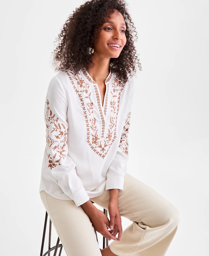 Style & Co Women's Embroidered Long-Sleeve Tunic, Macy's Exclusive