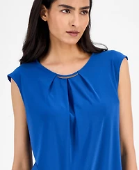 Kasper Pleated-Neck Cap-Sleeve Blouse, Regular & Petite