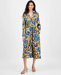 Tahari Asl Women's Printed V-Neck Tie-Waist Midi Dress