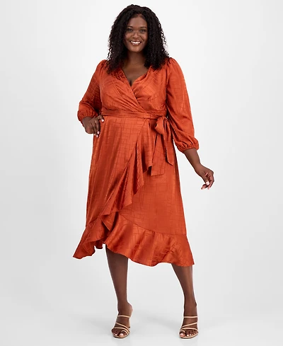 Tahari Asl Plus Surplice V-Neck Belted Midi Dress