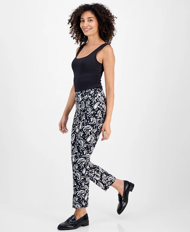 Shop Jm Collection Petite Paisley Rivet-Waist Pull-On Pants