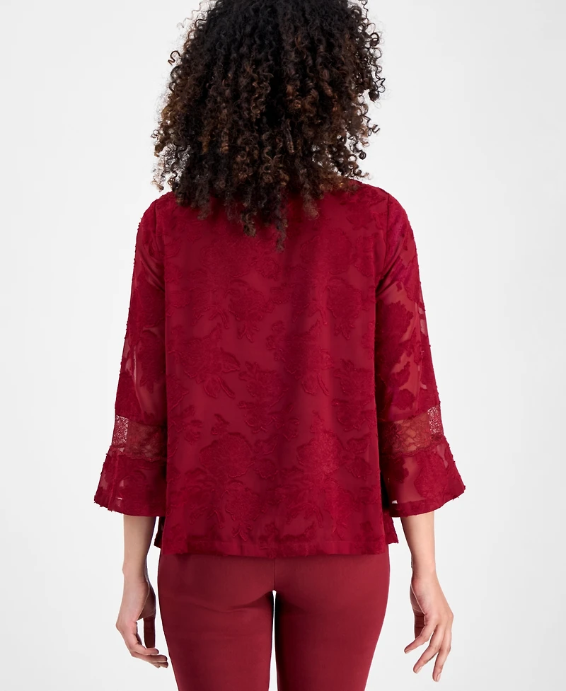 Jm Collection Petite Jacquard Lace-Inset Blouse, Macy's Exclusive