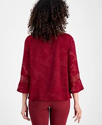 Jm Collection Petite Jacquard Lace-Inset Blouse, Macy's Exclusive