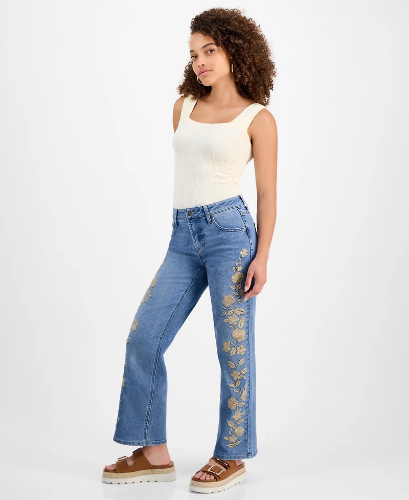 And Now This Petite High-Rise Embellished Straight Jeans