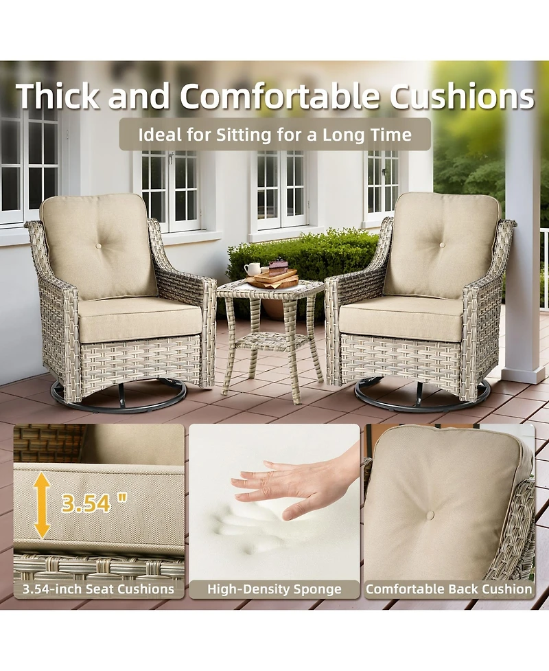 Xizzi 7 Piece Outdoor Patio Furniture with 42 inch Fire Pit,Swivel Rocking Chairs Coversation Set Comfy Sectional Sofa,Wicker Ottoman