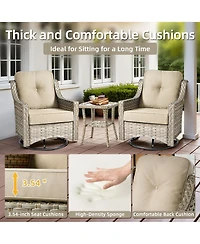 Xizzi 7 Piece Outdoor Patio Furniture with 42 inch Fire Pit,Swivel Rocking Chairs Coversation Set Comfy Sectional Sofa,Wicker Ottoman