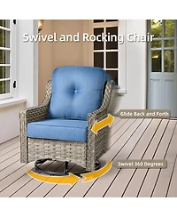 Xizzi 7 Piece Outdoor Patio Furniture with 42 inch Fire Pit,Swivel Rocking Chairs Coversation Set Comfy Sectional Sofa,Wicker Ottoman