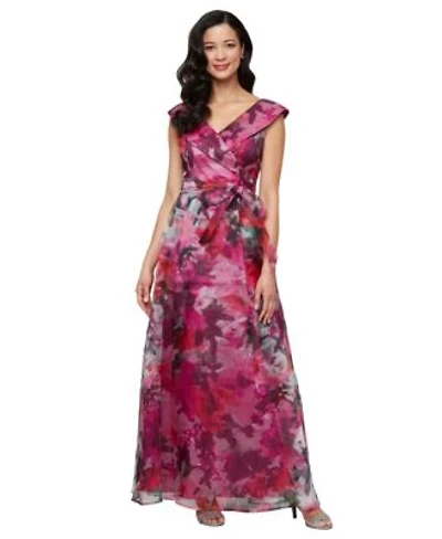 Alex Evenings Printed V Neck Long A Line Gown
