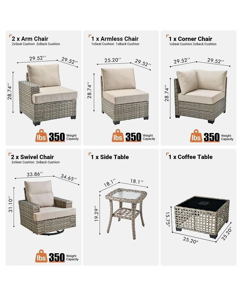 Xizzi Wicker Outdoor Patio Furniture Set, 9PCS Rattan Modular Sectional Sofa,Outside Swivel Rocking Chairs Coversation Set with Side Table