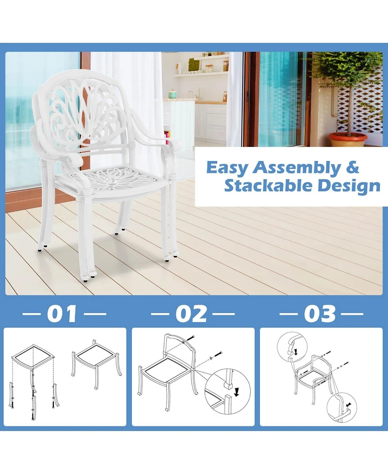 Gymax Set Of 2 Patio Cast Aluminum Dining Chairs Armrests Outdoor Stackable