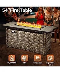 Xizzi15 Piece Outdoor Patio Furniture Sets with Fire Pit Table,Wicker Sectional Sofa Swivel Chairs,Solar Powered Coffee Table and Ottoman