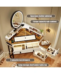 Vlsrka Farmhouse-style dressing table with mirror and lights, featuring a glass top.