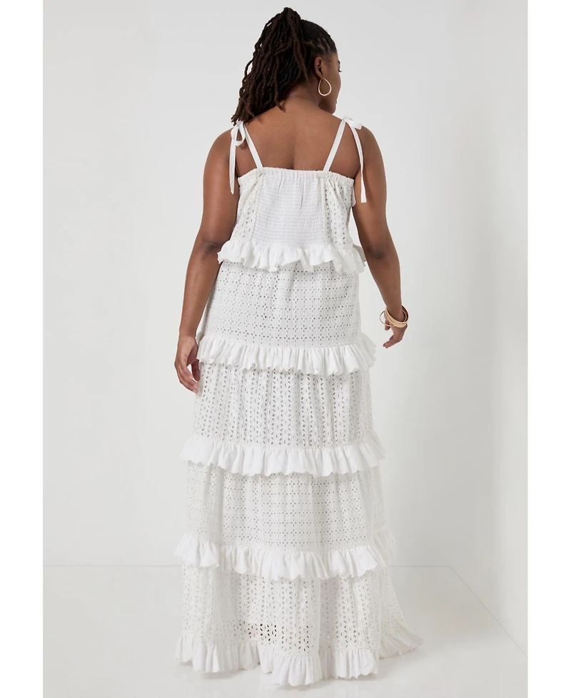 June + Vie Women's Plus Eyelet Tiered Maxi Dress