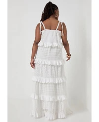 June + Vie Women's Plus Eyelet Tiered Maxi Dress