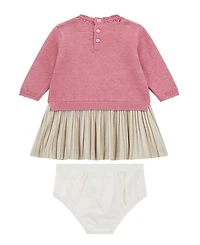 Guess Baby Girls 2-Piece Long Sleeve Mixed Fabric Dress and Coordinating Bloomer Set