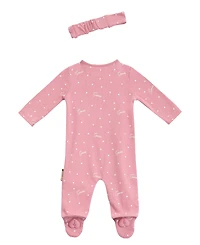 Guess Baby Girls Long Sleeve Printed Footie Coverall and Headband Set