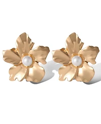 Jessica Simpson Statement Flower Earrings with Pearl Center in Gold-Tone