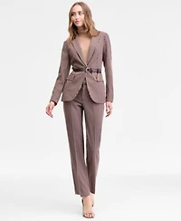 Anne Klein Single Button Blazer Turtleneck Sweater Houndstooth Print Pants