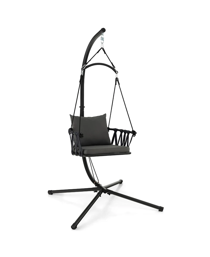 Gymax Swing Chair w/ Stand Patio Hanging Swing Chair w/ Comfortable Seat & Back Cushions