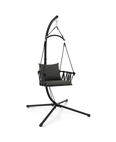 Gymax Swing Chair w/ Stand Patio Hanging Swing Chair w/ Comfortable Seat & Back Cushions