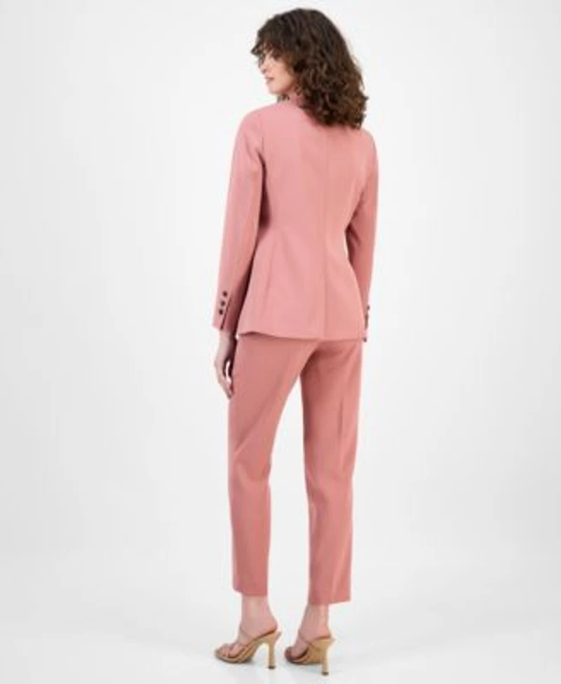 Anne Klein Womens Triple Pocket Single Button Stretch Twill Jacket Sequined Short Sleeve Triple Mesh Top Solid Straight Leg Stretch Twill Ankle Pants