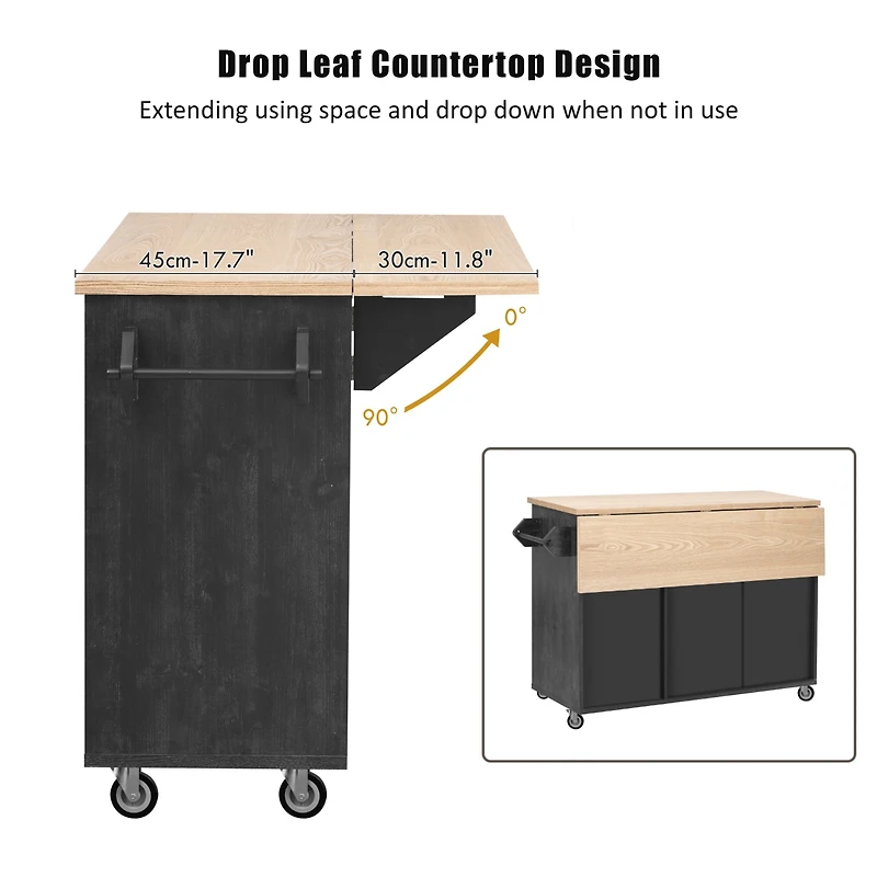 Casainc 51.2" Farmhouse Kitchen Cart with Drop Leaf, Textured Finish, Storage and Towel Rack