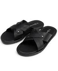 Alpine Swiss Men's Saul Faux Leather Slide Sandals Dressy Indoor Outdoor Shoes