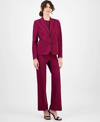 Anne Klein Womens Double Button Triple Pocket Peak Lapel Jacket Sequined Short Sleeve Triple Mesh Top Solid Wide Leg Pull On Compression Pants