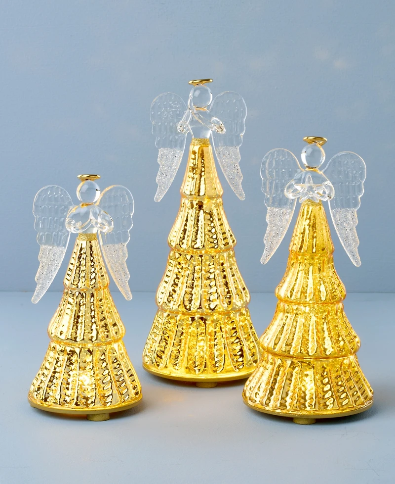 Lenox Radiant Light Lit Glass Angel Figurines, Set of 3