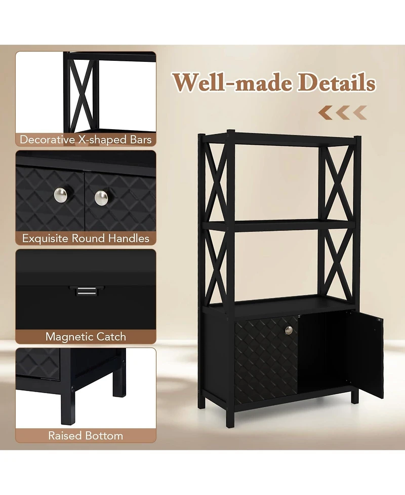 Volenca Bathroom Storage Cabinet with Open Shelves and Double Doors