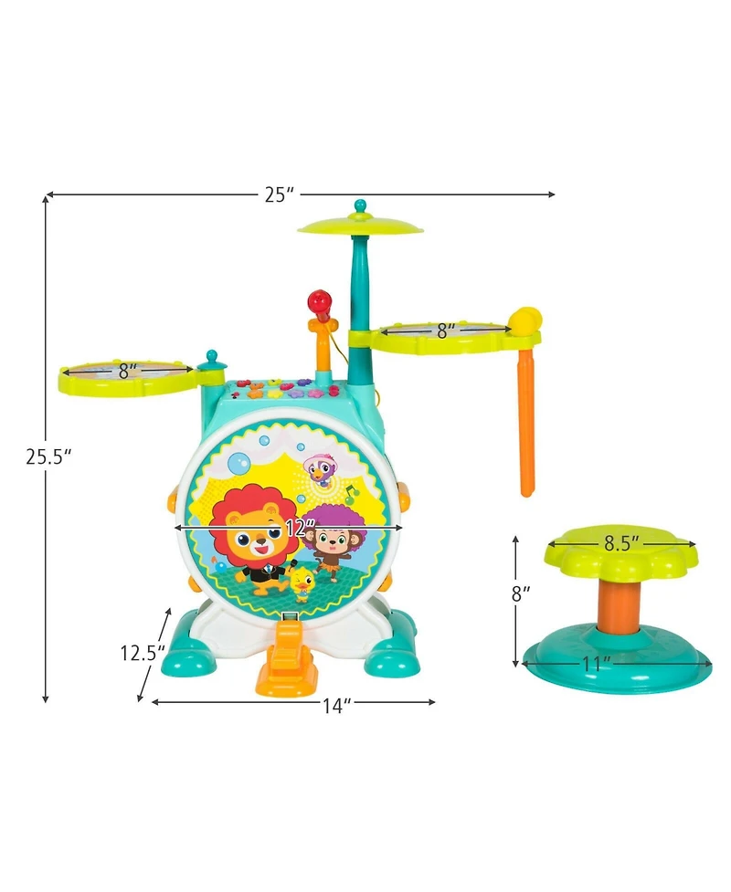 Mecale 3-Piece Electric Kids Drum Set with Microphone Stool Pedal
