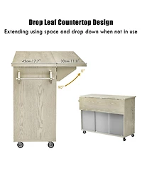Casainc 51.2" Solid Wood Kitchen Island with Drop Leaf, Handwoven Finish, Storage and Wheels